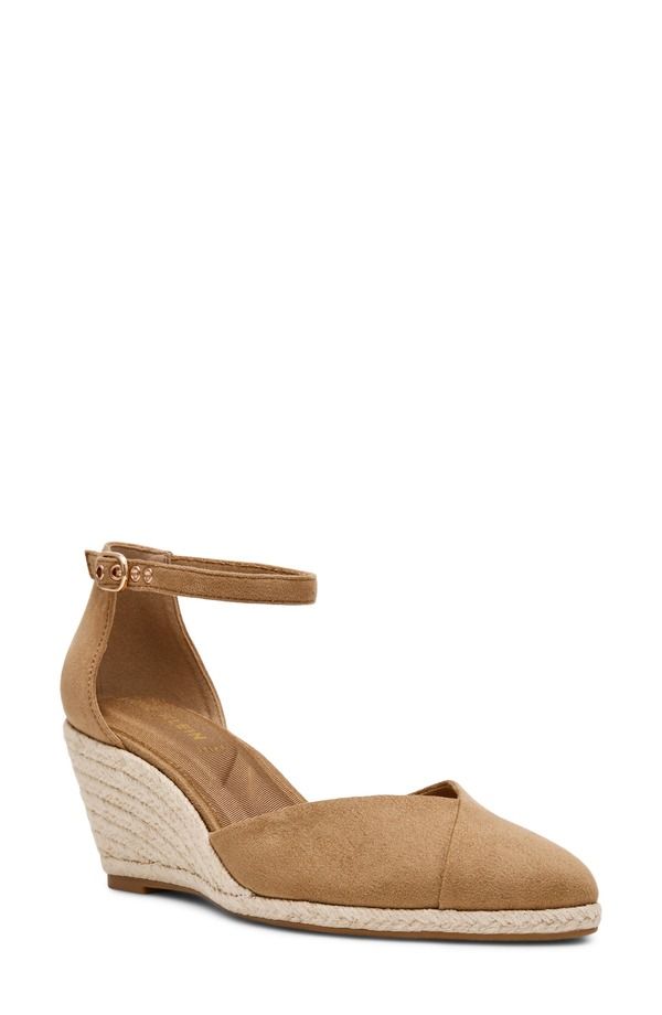 アンクライン レディース シューズ サンダル アンクル Anne Klein Wilmott Ankle Strap Espadrille Wedge Sandal Sand Suede サンド