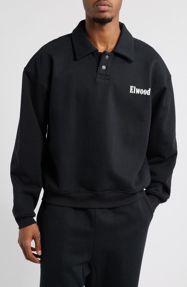 エルウッド メンズ アウター パーカー・スウェット ポロシャツ フリース Elwood Heavyweight Fleece Polo Collar Sweatshirt Coal