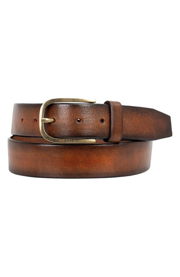 ボス メンズ アクセサリー ベルト レザー BOSS Kai Full Grain Leather Belt Dark Brown ブラウン