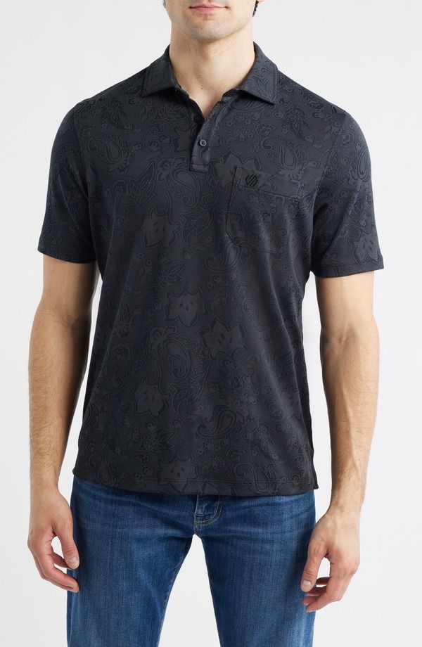 ジョンストンアンドマーフィー メンズ トップス ポロシャツ Johnston Murphy Evans Jacquard Polo Black Paisley ブラック