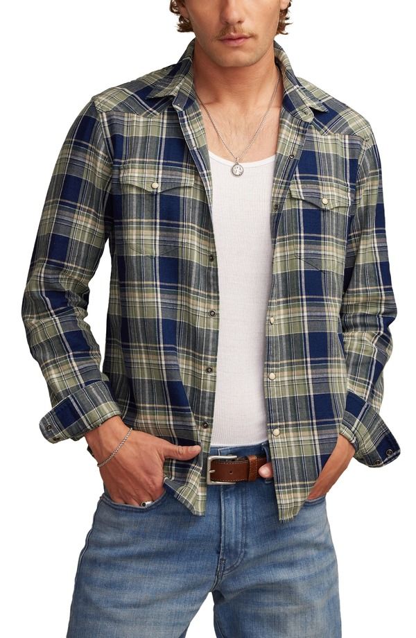 ラッキーブランド メンズ トップス シャツ Lucky Brand Plaid SnapUp Western Shirt Green Multi グリーン