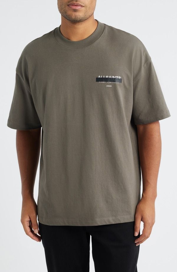 オールセインツ メンズ トップス Tシャツ モックネック グラフィック AllSaints Redact Mock Neck Graphic TShirt Forest Green グリーン