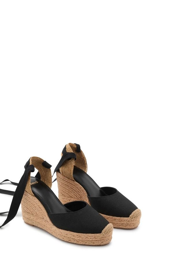 マンゴ レディース シューズ サンダル プラットフォーム アンクル MANGO Ankle Wraplatform Wedgespadrille Black ブラック
