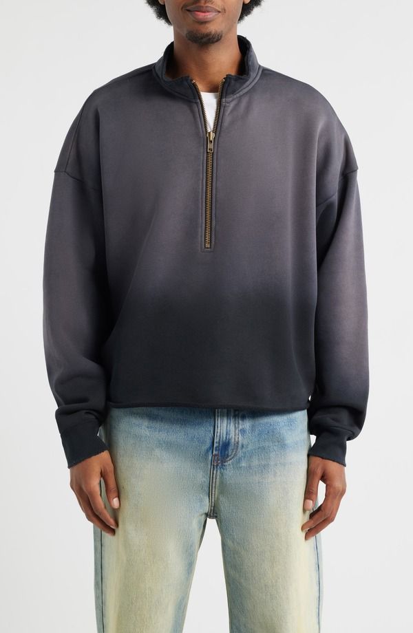 エルウッド メンズ アウター パーカー・スウェット ハーフジップ Elwood Oversize Raw Edge Quarter Zipullover Black ブラック