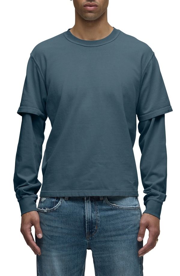 ハドソンジーンズ メンズ トップス シャツ コットン Hudson Jeans Hybrid Layered Long Sleeve Cotton TShirt Meteor
