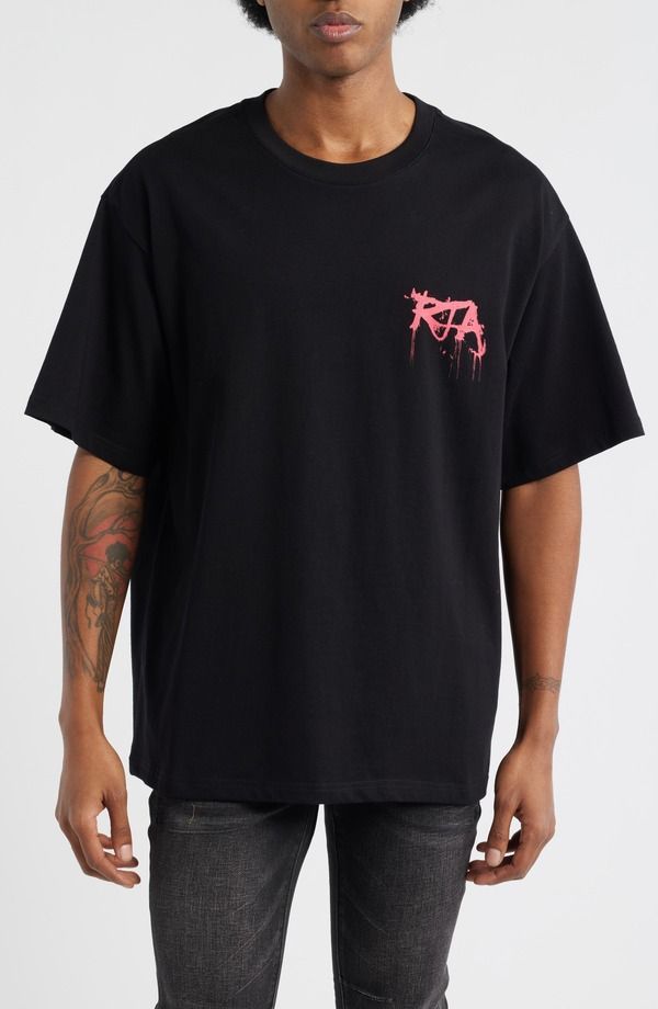 アールティーエー メンズ トップス Tシャツ グラフィック RtA Colin Graffiti Oversize Graphic TShirt Black Graffiti Pink ブラック