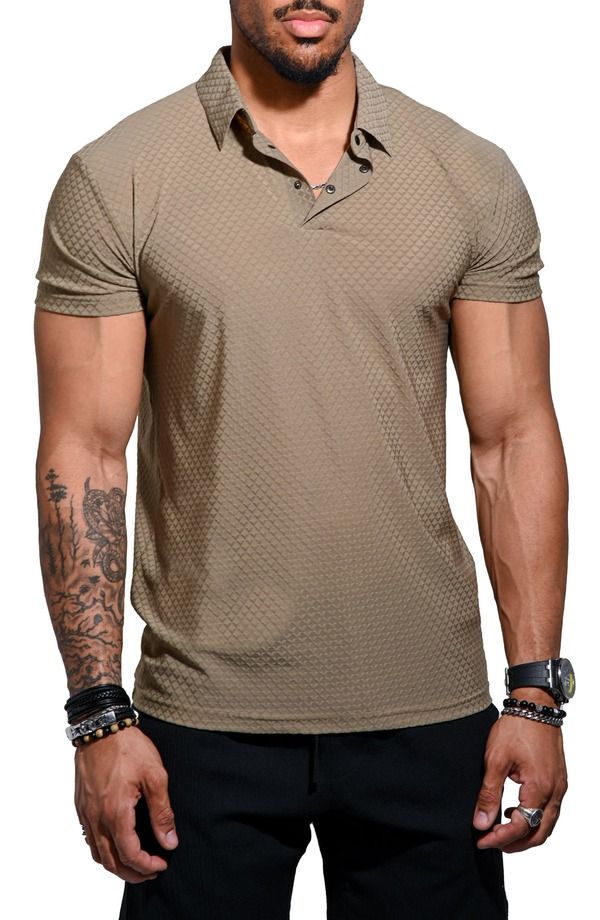 マセオ メンズ トップス ポロシャツ ナイロン Maceoo Geo Pattern Stretch Nylon Polo Brown ブラウン