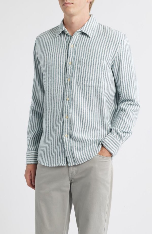 アレックスクレーン メンズ トップス シャツ コットン ALEX CRANE Cloud Stripe Organicotton Flannel ButtonUp Shirt Indigolines