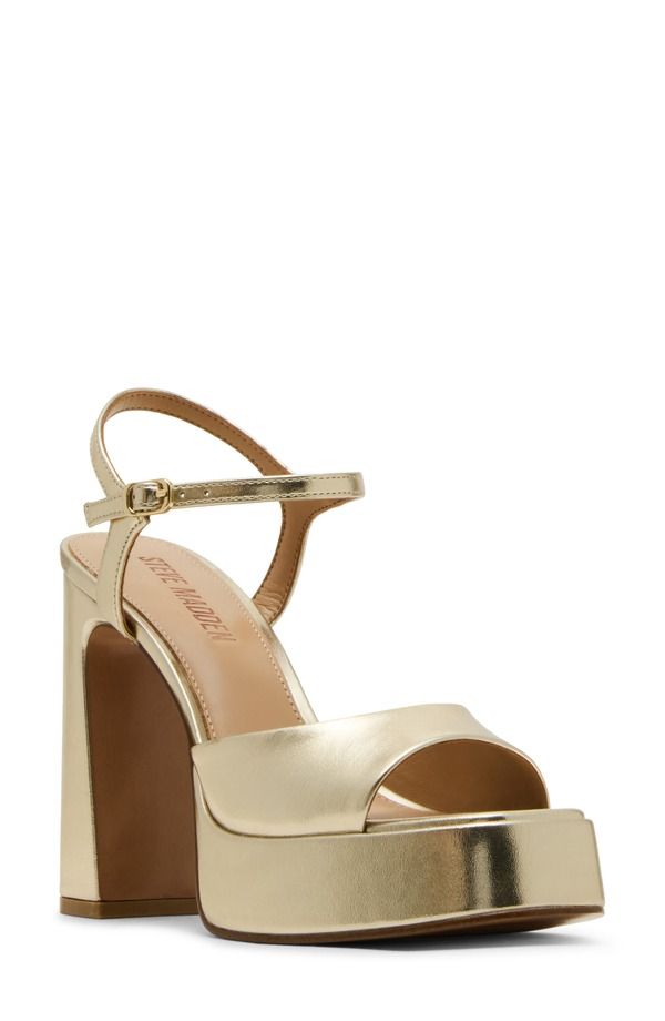 スティーブ マデン レディース シューズ ヒール プラットフォーム サンダル アンクル Steve Madden Liandrankle Straplatform Sandal Champagne シ