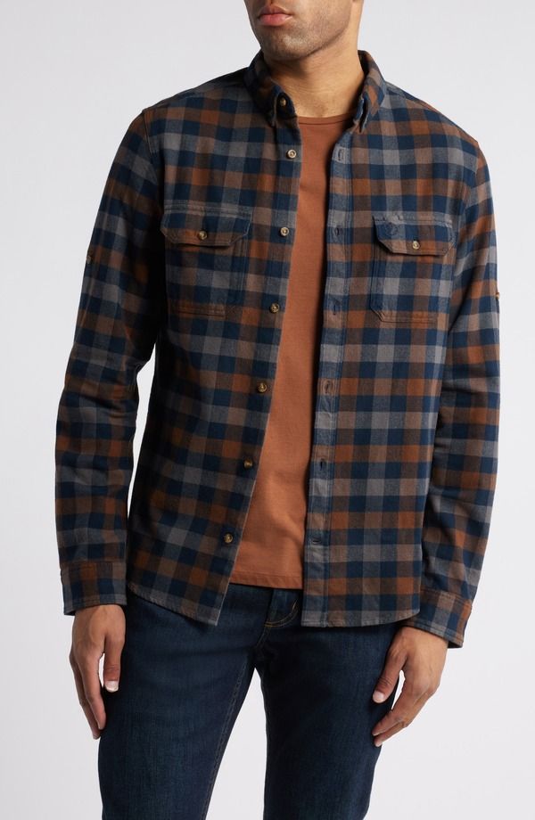 フェールラーベン メンズ トップス シャツ コットン ダウン Fjllrven Skog Trim Fit Plaid Cotton Flannel ButtonDown Shirt Dark Nav
