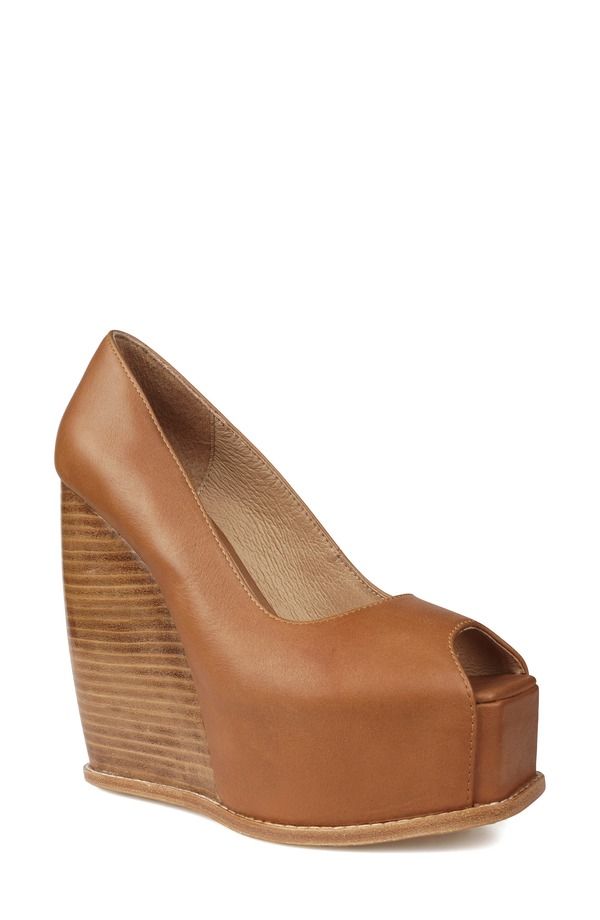 ジジ レディース シューズ ヒール プラットフォーム サンダル ZIGI Milluh Peep Toe Platform Wedge Sandal Dark Tan Leather タン