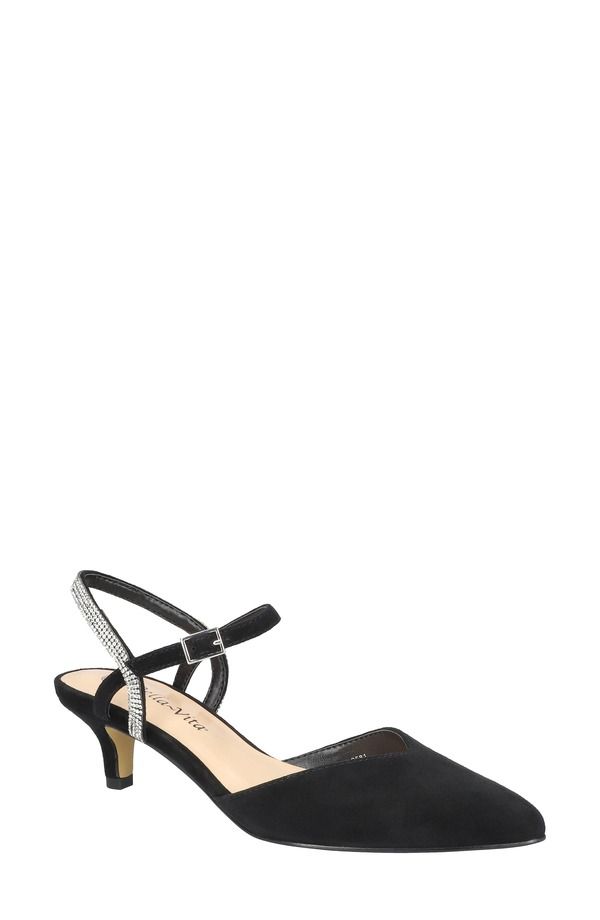ベラヴィータ レディース シューズ ヒール Bella Vita Katriana Crystal Strap Kitten Heel Pump Black Suede Leather ブラック