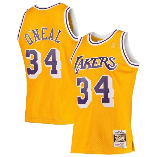 ミッチェルネス メンズ トップス シャツ ジャージー Mens Mitchell Nesshaquille ONeal Gold Los Angeles Lakers 199697 Hardwood