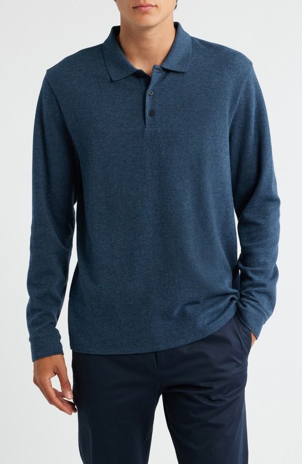 ヴィンス メンズ トップス ポロシャツ Vince Heatheredouble Face Long Sleeve Polo H Coastal H Fog