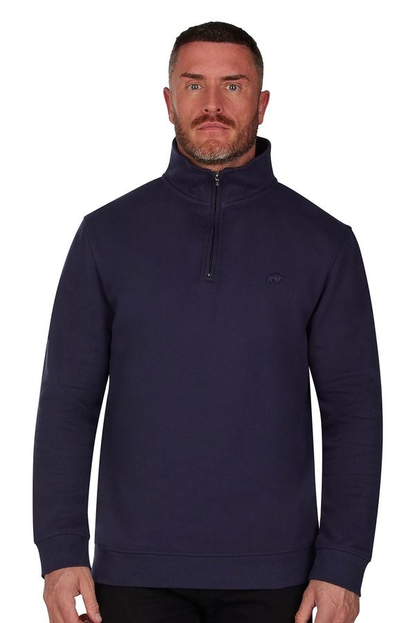ライジングブル メンズ アウター パーカー・スウェット ハーフジップ ジャージー Raging Bull Jersey Quarter Zip Sweat Navy ネイビー