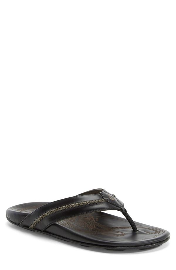 オルカイ メンズ シューズ サンダル OluKai Mea Ola Flip Flop Black Black Leather ブラック