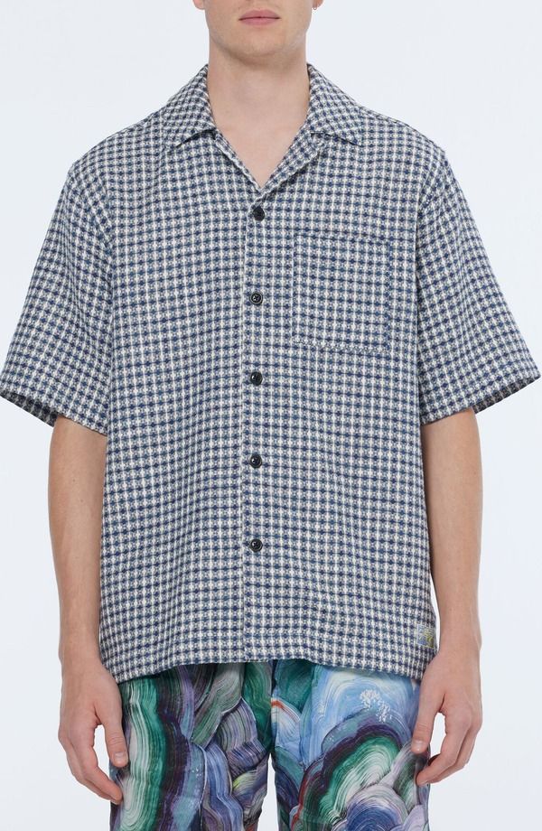 スコッチアンドソーダ メンズ トップス シャツ コットン リネン Scotch Soda Relaxed Jacquard Cotton Linen Camp Shirt Blue Diamond ブ