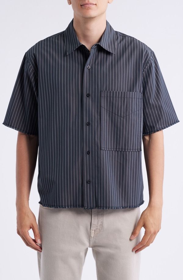 ハドソンジーンズ メンズ トップス シャツ コットン Hudson Jeans Rex Short Sleeve Cotton ButtonUp Shirt Black Stripe ブラック