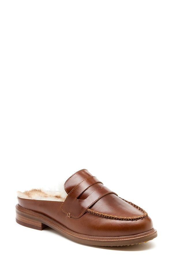 ケルシーダッガー レディース シューズ スリッポン・ローファー Kelsi Dagger Brooklyn Lock Faux Shearling Lined Mule Cognac