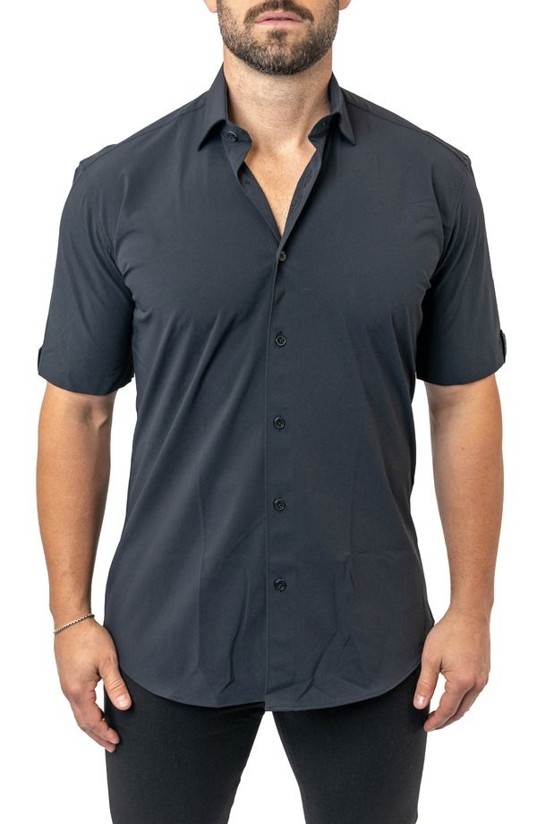 マセオ メンズ トップス シャツ Maceoo Galileo Stretchcore Short Sleeve Performance ButtonUp Shirt Black ブラック