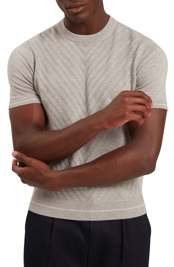 テッドベーカー メンズ トップス Tシャツ クルーネック ウール セーター コットン Ted Baker Canon Chevron Texture Short Sleeve Cotton Wool