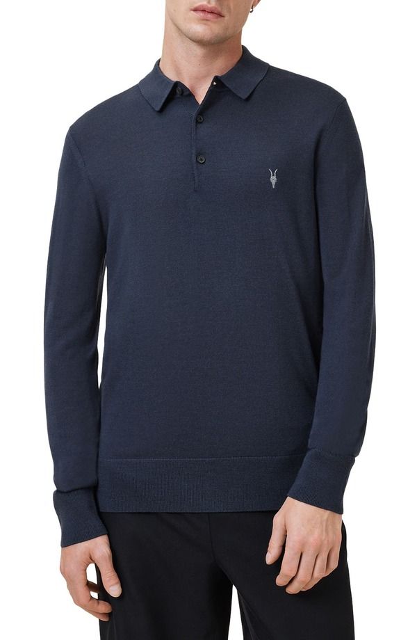 オールセインツ メンズ アウター パーカー・スウェット ポロシャツ ウール セーター AllSaints Mode Merino Wool Polo Sweater Navy Blue ネイビー