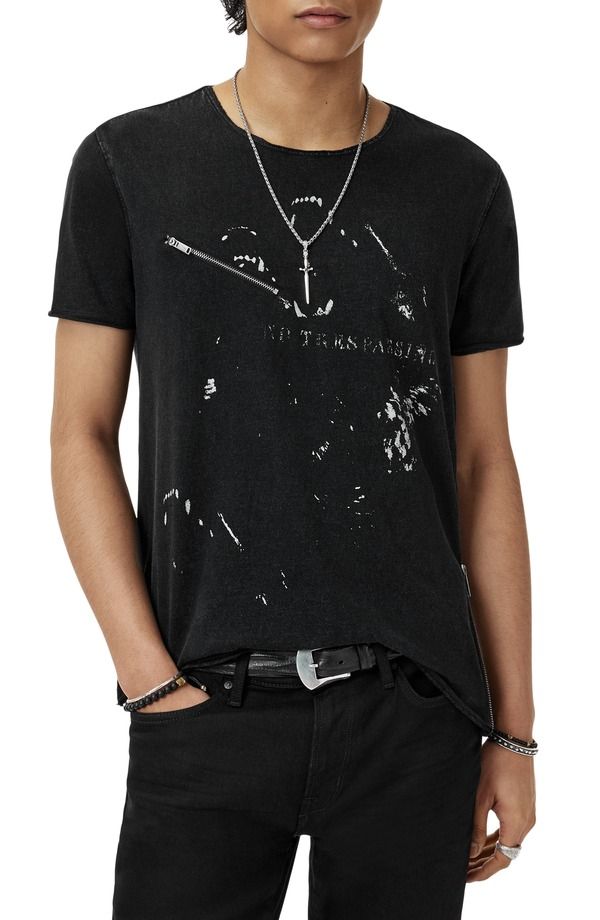 ジョンバルベイトス メンズ トップス Tシャツ グラフィック John Varvatos Raw Edge Zipper Graphic TShirt Black ブラック