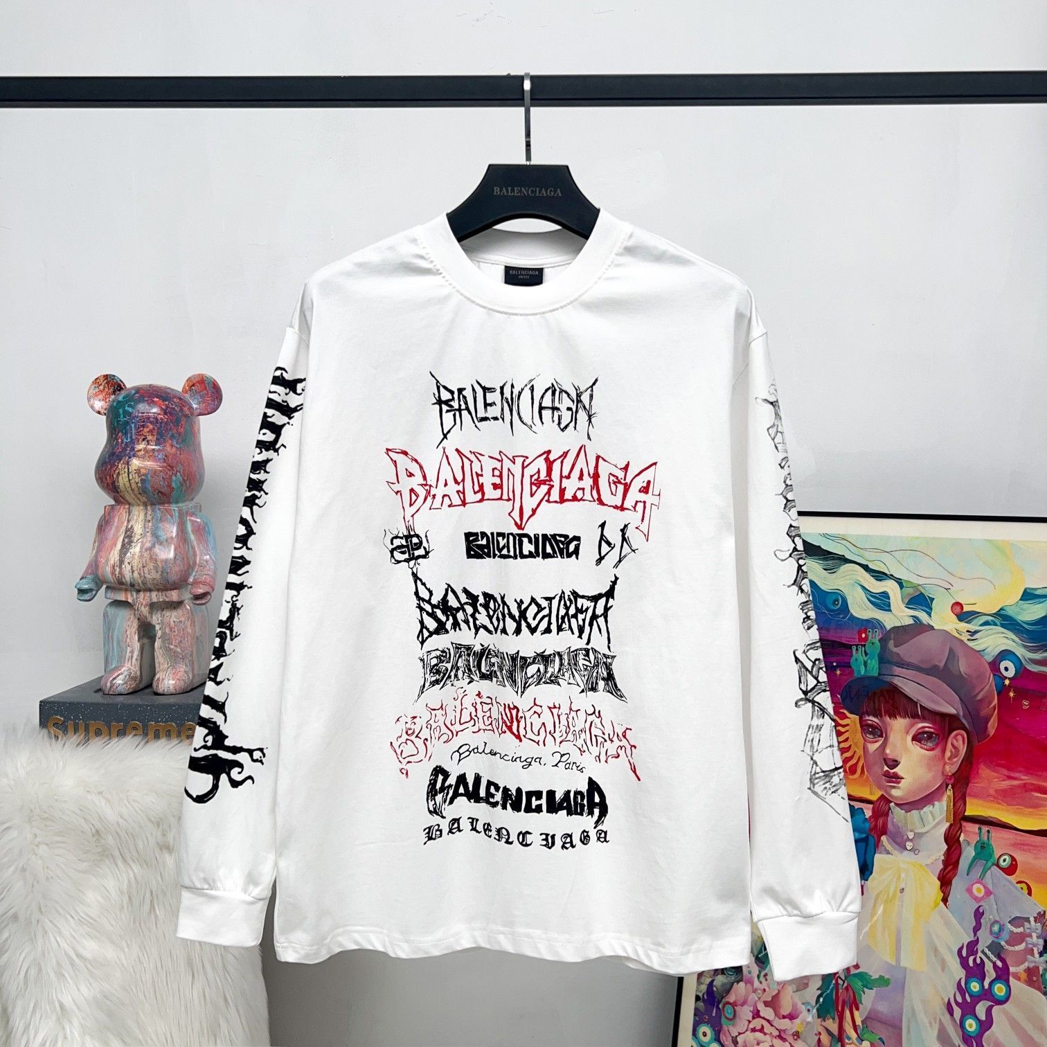 balenciaga バラ ロゴ プリント ロング tシャツ 本日限定特価】BALENCIAGA メンズ＆レディース ロングスリーブ Tシャツ