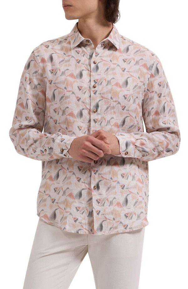 ブガッチ メンズ トップス シャツ プリント リネン Bugatchi Julian Shaped Fit Abstract Leaf Print Linen ButtonUp Shirt Deser