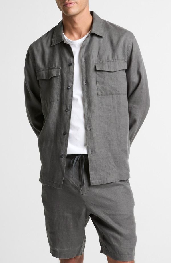 ヴィンス メンズ トップス シャツ リネン Vince Linen Garage ButtonUp Shirt Slate スレート