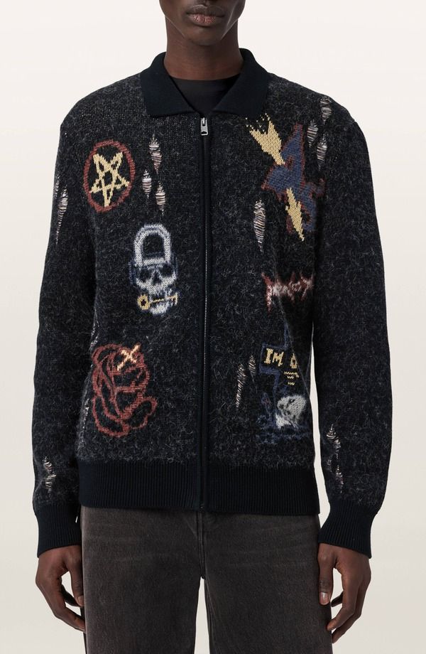 オールセインツ メンズ アウター パーカー・スウェット カーディガン AllSaints Meller ZipUp Cardigan Black ブラック