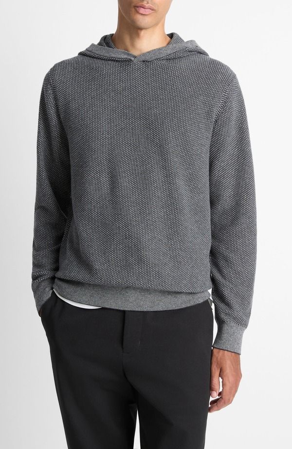 ヴィンス メンズ アウター パーカー・スウェット ウール Vince Geometric Jacquard Wool Cashmere Blend Hoodie Heather Black Heath