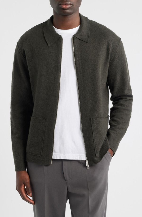 NN07 メンズ アウター パーカー・スウェット ウール カーディガン NN07 Jonas 6398 Boiled Merino Wool Zip Cardigan Dark Army アーミー