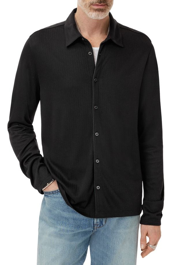 ジョンバルベイトス メンズ トップス シャツ レギュラーフィット John Varvatos Caserta Regular Fitextured Lyocell ButtonUp Shirt Bla