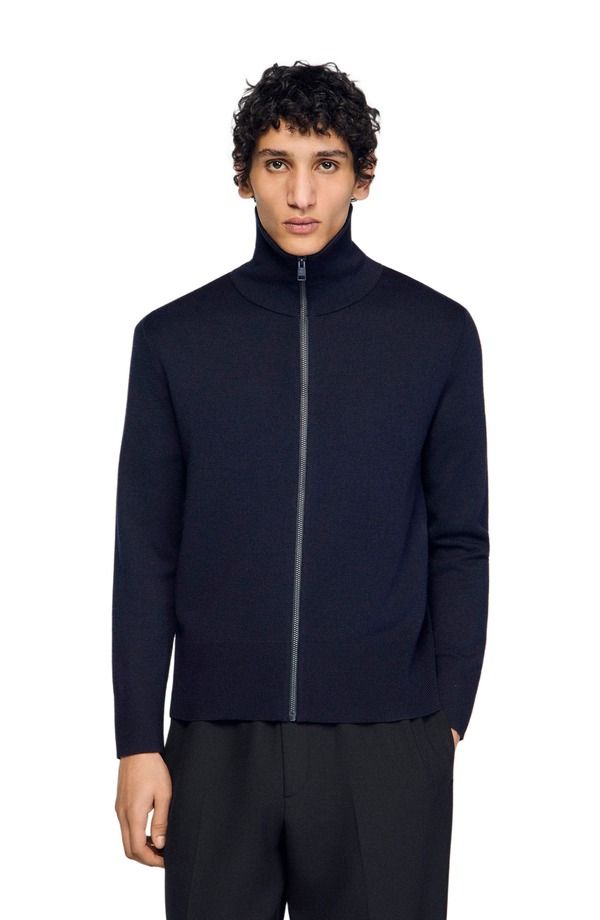 サンドロ メンズ アウター パーカー・スウェット ウール カーディガン SANDRO Zipup wool cardiganavy Blue ネイビー