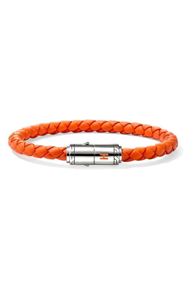 ジョン・ハーディー メンズ アクセサリー ブレスレット・バングル・アンクレット レザー John Hardy Woven Leather Bracelet Silver Orange オレンジ