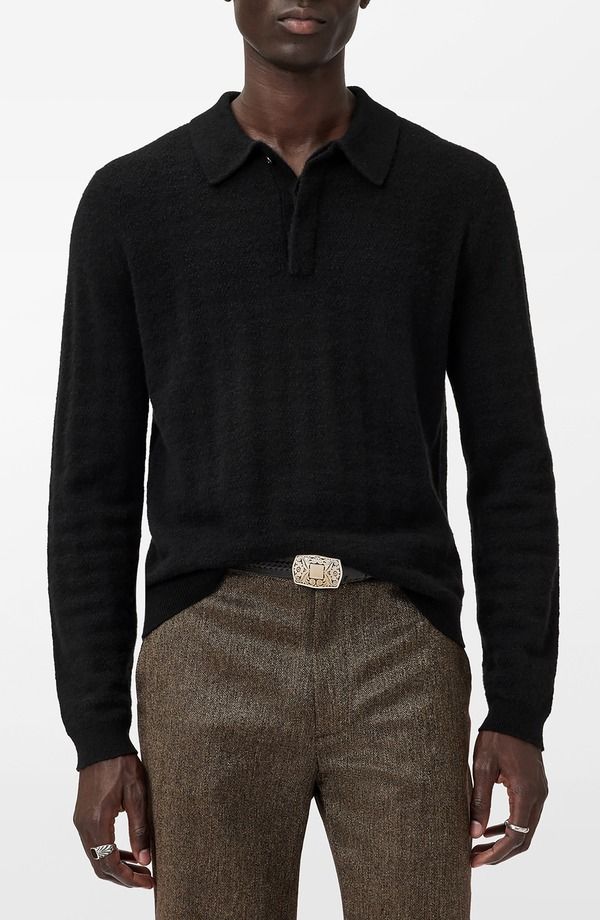 ジョンバルベイトス メンズ アウター パーカー・スウェット ポロシャツ コットン John Varvatos Macra Cashmere Cotton Polo Black ブラック