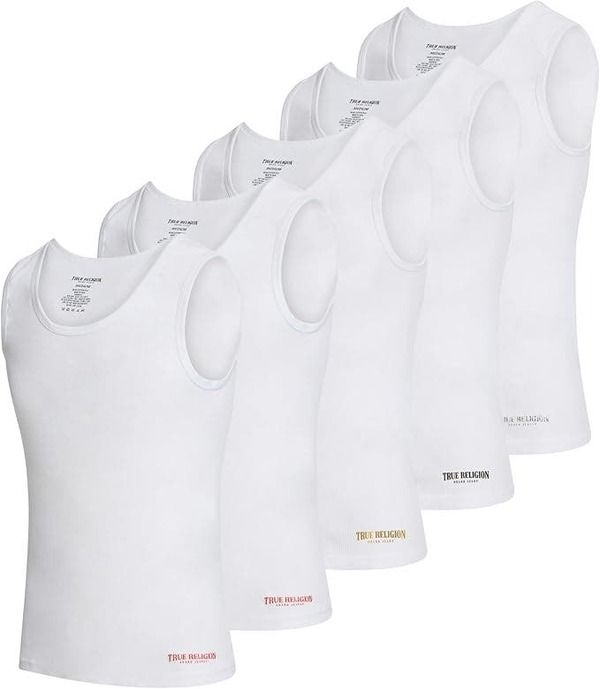 トゥルーレリジョン メンズ トップス シャツ リブ コットン True Religion Ribbed Cotton Tank Topack of 5 White ホワイト