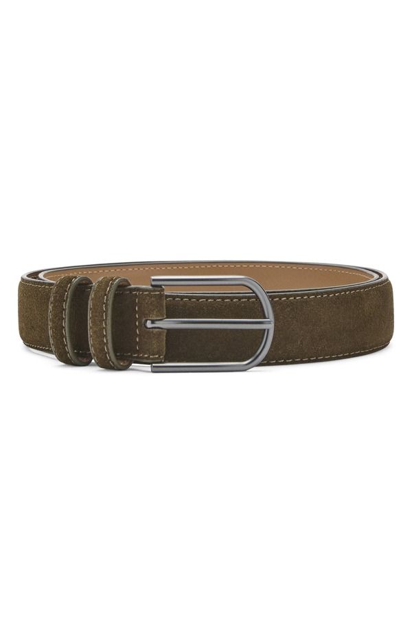 マンゴ メンズ アクセサリー ベルト スエード MANGO Suede Belt Khaki Green グリーン