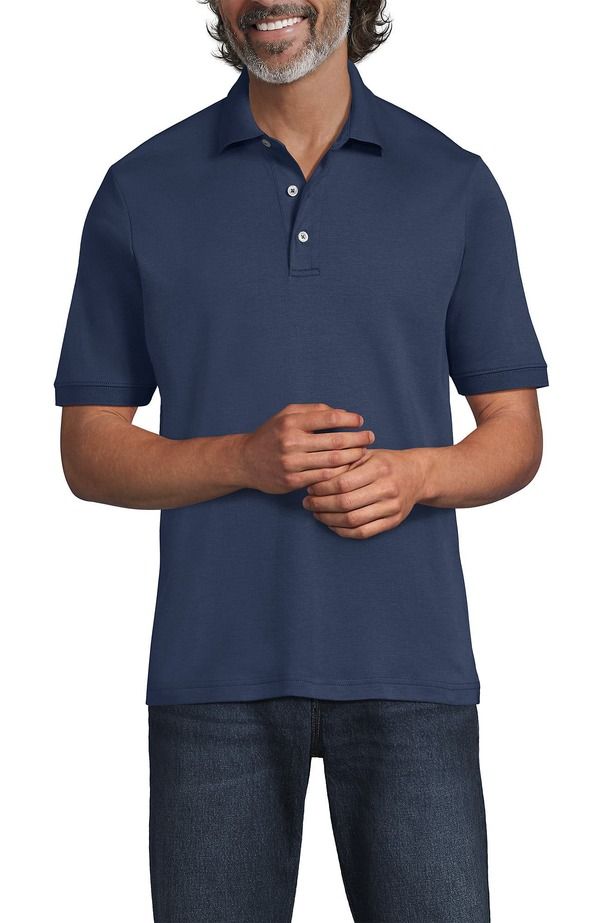 ランズエンド メンズ トップス ポロシャツ コットン Lands End Short Sleeve Cotton Supima Polo Shirt Nightfall Blue ブルー