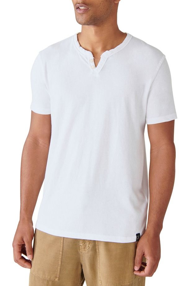ラッキーブランド メンズ トップス Tシャツ コットン Lucky Brand Venice Buttoneck Cotton Blend TShirt Bright White ホワイト
