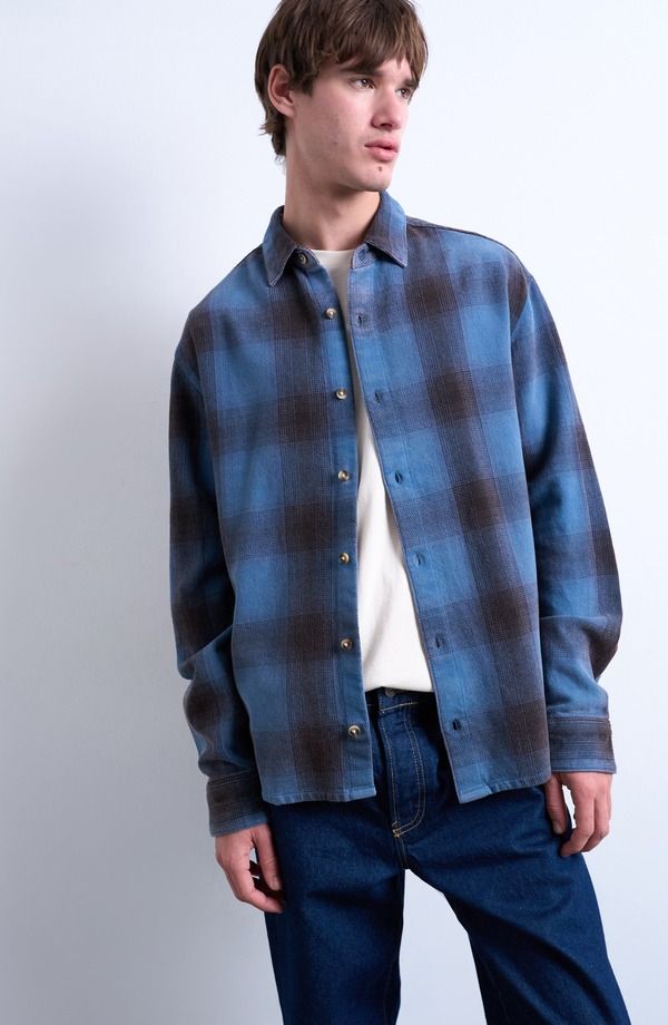 トップマン メンズ トップス シャツ Topman Relaxed Plaid Shirt Medium Blue ブルー