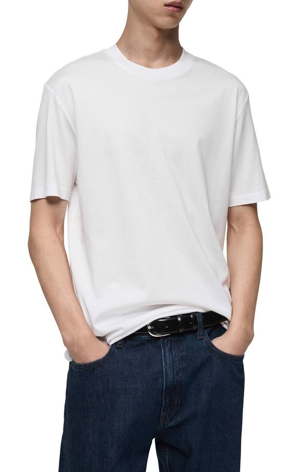 マンゴ メンズ トップス シャツ レギュラーフィット コットン MANGO Regular Fit Cotton TShirt White ホワイト