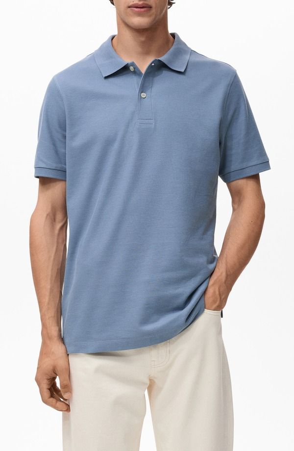 マンゴ メンズ トップス ポロシャツ レギュラーフィット コットン MANGO Regular Fit Cotton Piqu Polo Blue ブルー