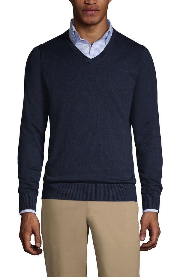 ランズエンド メンズ トップス Tシャツ Vネック セーター コットン Lands End School Uniform Cotton Modal Fine Gauge Vneck Sweater C