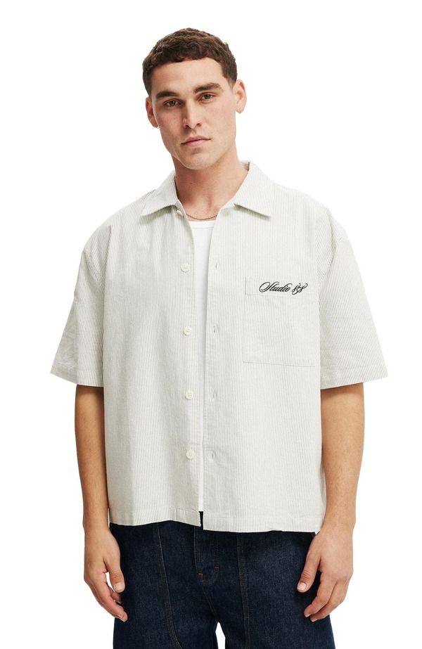 コットンオン メンズ トップス シャツ Cotton Mens Ventura Short Sleeve Shirt Off White Stripemb オフホワイト