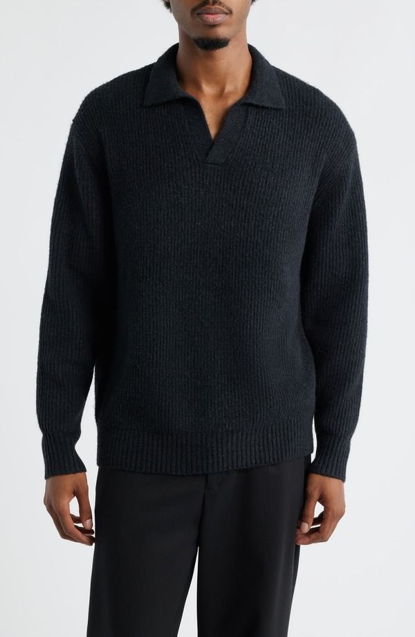 オープンエディット メンズ アウター パーカー・スウェット ポロシャツ セーター Open Edit Johnny Collar Polo Sweater Black Caviar ブラック