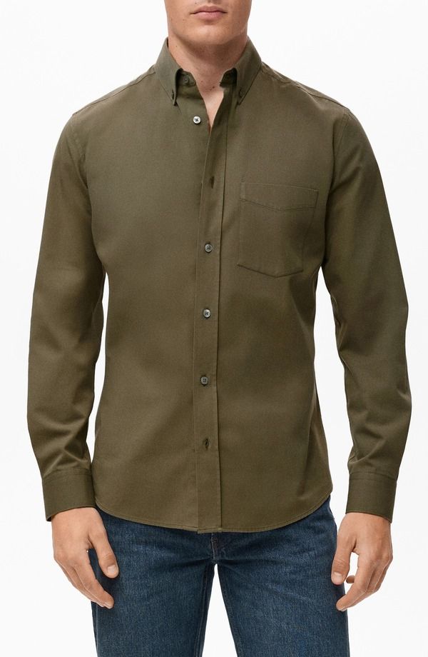 マンゴ メンズ トップス シャツ レギュラーフィット ボタンダウン MANGO Regular Fit Button Down Shirt Medium Brown ブラウン