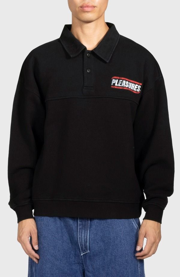 プレジャーズ メンズ アウター パーカー・スウェット ポロシャツ コットン PLEASURES Gentle Cotton Polo Sweatshirt Black ブラック