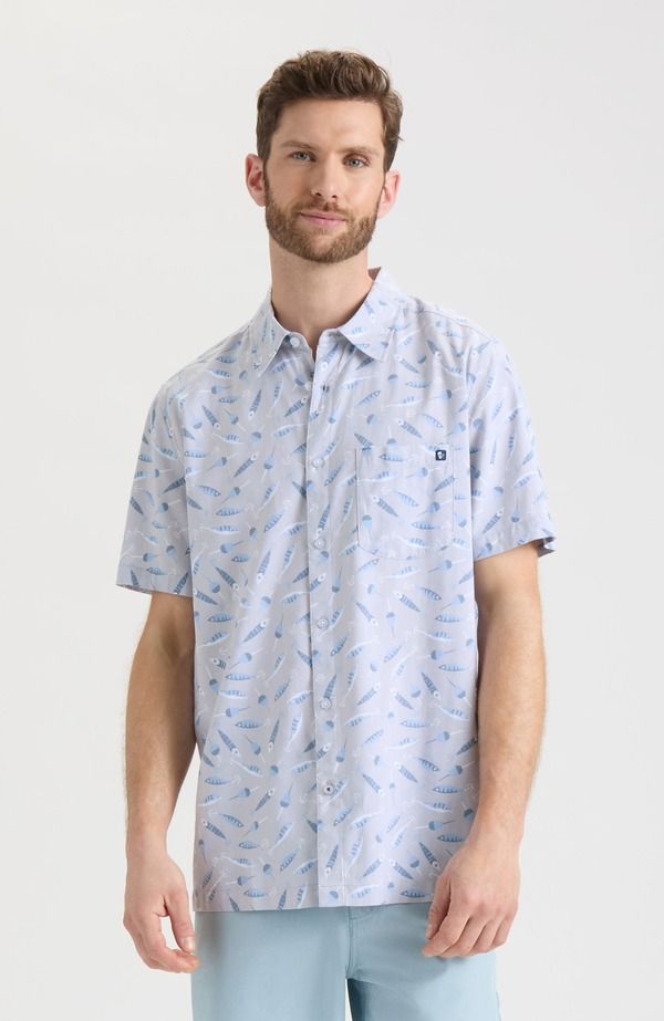 ソルトライフ メンズ トップス シャツ Salt Life Tempting Tackle Woven Short Sleeve Shirt Cloud Grey グレー